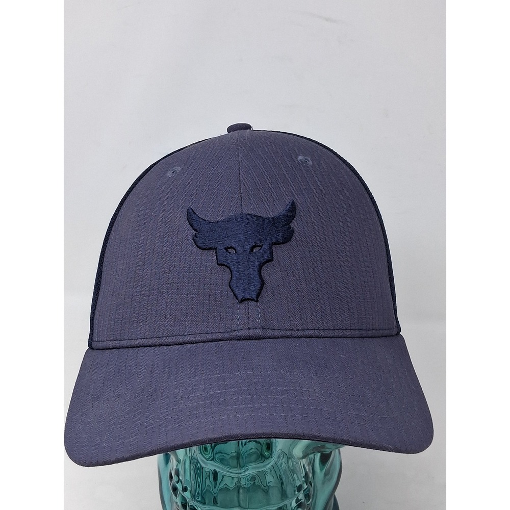 Under Armour Project Rock Brahma Bull Trucker Hat Navy Blue Snapback UA Pro Fit